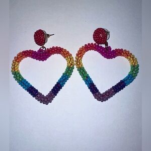 Rainbow Beaded Heart Earrings